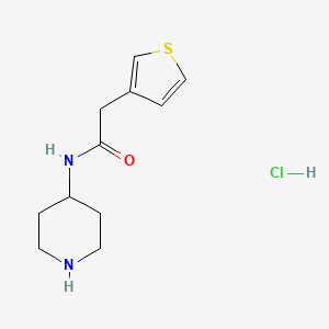 molecular formula C11H17ClN2OS B1463075 N-(Piperidin-4-yl)-2-(thiophen-3-yl)acetamide hydrochloride CAS No. 1185307-09-8