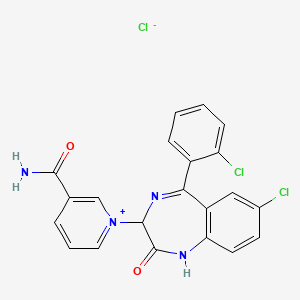 molecular formula C21H15Cl3N4O2 B14631408 Pyridinium, 3-carbamoyl-1-(7-chloro-5-(2-chlorophenyl)-2,3-dihydro-2-oxo-1H-1,4-benzodiazepin-3-yl)-, chloride CAS No. 52995-06-9