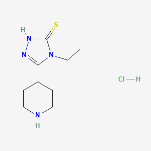 molecular formula C9H17ClN4S B1463176 4-ethyl-5-(piperidin-4-yl)-4H-1,2,4-triazole-3-thiol hydrochloride CAS No. 1158560-78-1