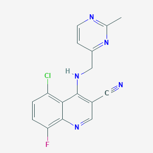 molecular formula C16H11ClFN5 B1463231 5-Chloro-8-fluoro-4-{[(2-methylpyrimidin-4-yl)methyl]amino}quinoline-3-carbonitrile CAS No. 1209580-54-0