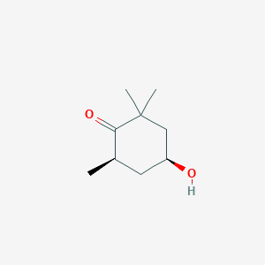 molecular formula C9H16O2 B14634068 Cyclohexanone, 4-hydroxy-2,2,6-trimethyl-, (4S,6R)- CAS No. 55058-51-0