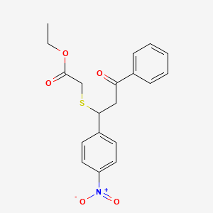 molecular formula C19H19NO5S B14634107 Acetic acid, [[1-(4-nitrophenyl)-3-oxo-3-phenylpropyl]thio]-, ethyl ester CAS No. 55483-99-3