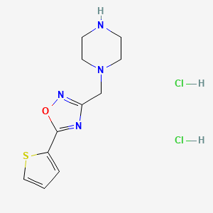 molecular formula C11H16Cl2N4OS B1463447 1-{[5-(Thiophen-2-yl)-1,2,4-oxadiazol-3-yl]methyl}piperazine dihydrochloride CAS No. 1269151-57-6