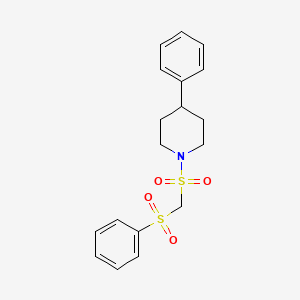 molecular formula C18H21NO4S2 B14635292 Piperidine, 4-phenyl-1-[[(phenylsulfonyl)methyl]sulfonyl]- CAS No. 55116-78-4