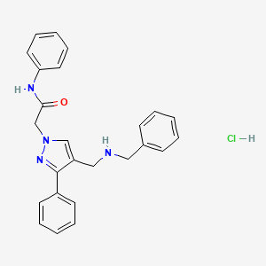 molecular formula C25H25ClN4O B1463533 2-{4-[(benzylamino)methyl]-3-phenyl-1H-pyrazol-1-yl}-N-phenylacetamide hydrochloride CAS No. 1185096-09-6