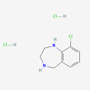 molecular formula C9H13Cl3N2 B1463570 9-Chloro-2,3,4,5-tetrahydro-1H-benzo[e][1,4]diazepine dihydrochloride CAS No. 1159823-84-3