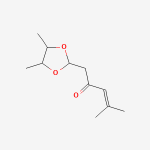 molecular formula C11H18O3 B14635948 5-(4,5-Dimethyl-1,3-dioxolan-2-yl)-2-methylpent-2-en-4-one CAS No. 56055-64-2