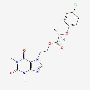 molecular formula C18H19ClN4O5 B14637075 Propanoic acid, 2-(4-chlorophenoxy)-, 2-(1,2,3,6-tetrahydro-1,3-dimethyl-2,6-dioxo-7H-purin-7-yl)ethyl ester CAS No. 54504-75-5