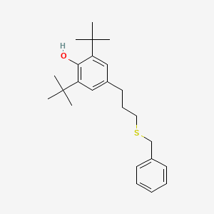 molecular formula C24H34OS B14637090 Phenol, 2,6-bis(1,1-dimethylethyl)-4-[3-[(phenylmethyl)thio]propyl]- CAS No. 52696-94-3