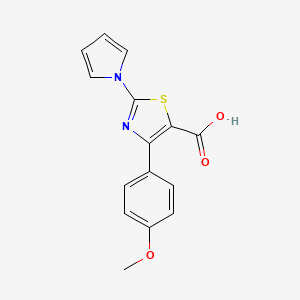 molecular formula C15H12N2O3S B1463740 4-(4-methoxyphenyl)-2-(1H-pyrrol-1-yl)-1,3-thiazole-5-carboxylic acid CAS No. 1239727-73-1