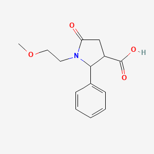 molecular formula C14H17NO4 B1463795 1-(2-Methoxyethyl)-5-oxo-2-phenylpyrrolidine-3-carboxylic acid CAS No. 900641-25-0