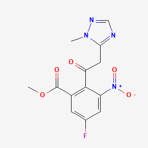 molecular formula C13H11FN4O5 B1463852 methyl 5-fluoro-2-(2-(1-methyl-1H-1,2,4-triazol-5-yl)acetyl)-3-nitrobenzoate CAS No. 1322879-81-1
