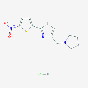 molecular formula C12H14ClN3O2S2 B14639419 Thiazole, 2-(5-nitro-2-thienyl)-4-pyrrolidinylmethyl-, hydrochloride CAS No. 56527-64-1