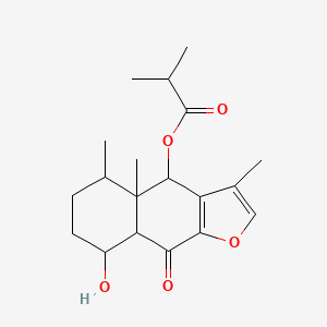 molecular formula C19H26O5 B14641245 (8-hydroxy-3,4a,5-trimethyl-9-oxo-4,5,6,7,8,8a-hexahydrobenzo[f][1]benzofuran-4-yl) 2-methylpropanoate CAS No. 55050-48-1