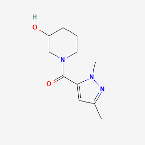 molecular formula C11H17N3O2 B1464328 1-(1,3-dimethyl-1H-pyrazole-5-carbonyl)piperidin-3-ol CAS No. 1489345-71-2