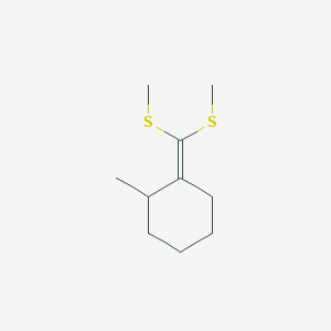 molecular formula C10H18S2 B14643326 Cyclohexane, 1-[bis(methylthio)methylene]-2-methyl- CAS No. 56772-72-6