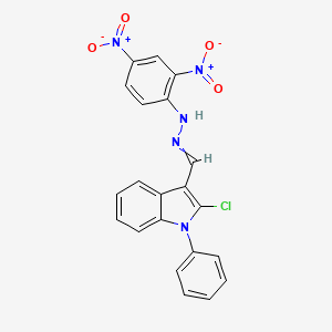 molecular formula C21H14ClN5O4 B14643659 N-[(2-chloro-1-phenylindol-3-yl)methylideneamino]-2,4-dinitroaniline CAS No. 54778-18-6
