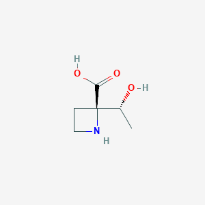 molecular formula C6H11NO3 B146437 2-Azetidinecarboxylicacid,2-(1-hydroxyethyl)-,[R-(R*,R*)]-(9CI) CAS No. 127382-24-5