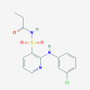 molecular formula C14H14ClN3O3S B14643721 Propanamide, N-[[2-[(3-chlorophenyl)amino]-3-pyridinyl]sulfonyl]- CAS No. 55842-12-1