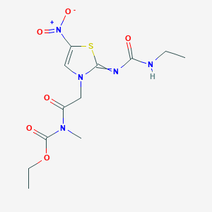molecular formula C12H17N5O6S B14644355 ethyl N-[2-[2-(ethylcarbamoylimino)-5-nitro-1,3-thiazol-3-yl]acetyl]-N-methylcarbamate CAS No. 52121-09-2