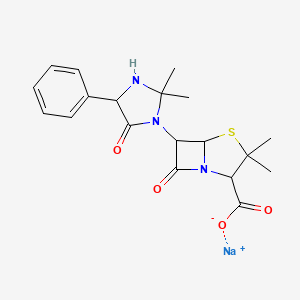 molecular formula C19H22N3NaO4S B14644776 Sodium 6-(2,2-dimethyl-5-oxo-4-phenylimidazolidin-1-yl)-3,3-dimethyl-7-oxo-4-thia-1-azabicyclo[3.2.0]heptane-2-carboxylate CAS No. 54450-67-8
