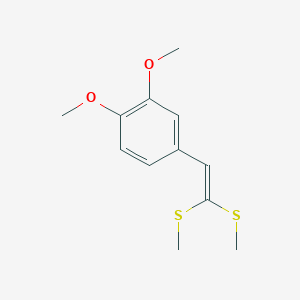molecular formula C12H16O2S2 B14644809 Benzene, 4-[2,2-bis(methylthio)ethenyl]-1,2-dimethoxy- CAS No. 56772-71-5