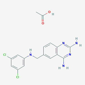 molecular formula C17H17Cl2N5O2 B14644972 Acetic acid;6-[(3,5-dichloroanilino)methyl]quinazoline-2,4-diamine CAS No. 52128-08-2