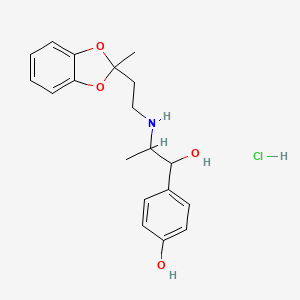 molecular formula C19H24ClNO4 B14646475 Benzyl alcohol, p-hydroxy-alpha-(1-((2-(2-methyl-1,3-benzodioxol-2-yl)ethyl)amino)ethyl)-, hydrochloride CAS No. 52401-17-9