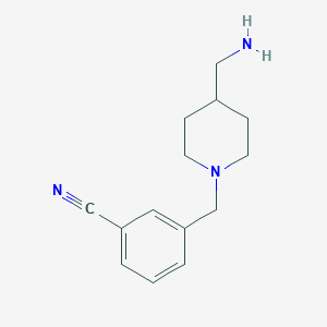 molecular formula C14H19N3 B1464673 3-{[4-(Aminomethyl)piperidin-1-yl]methyl}benzonitrile CAS No. 1281409-66-2