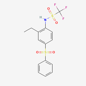 molecular formula C15H14F3NO4S2 B14647668 N-[4-(Benzenesulfonyl)-2-ethylphenyl]-1,1,1-trifluoromethanesulfonamide CAS No. 53443-69-9