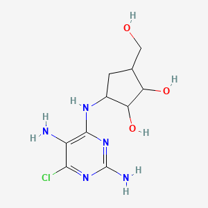 molecular formula C10H16ClN5O3 B14648753 3-[(2,5-Diamino-6-chloropyrimidin-4-yl)amino]-5-(hydroxymethyl)cyclopentane-1,2-diol CAS No. 50619-39-1