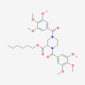 molecular formula C31H42N2O10 B146491 Hexyl 1,4-bis(3,4,5-trimethoxybenzoyl)-2-piperazinecarboxylate CAS No. 129477-57-2