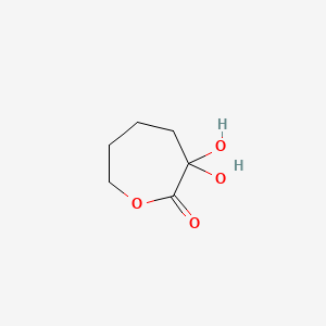 molecular formula C6H10O4 B14650293 3,3-Dihydroxyoxepan-2-one CAS No. 54006-79-0