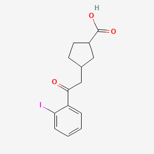 molecular formula C14H15IO3 B1465139 cis-3-[2-(2-Iodophenyl)-2-oxoethyl]-cyclopentane-1-carboxylic acid CAS No. 733740-42-6