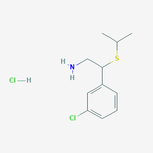 molecular formula C11H17Cl2NS B1465230 2-(3-Chlorophenyl)-2-(propan-2-ylsulfanyl)ethan-1-amine hydrochloride CAS No. 1311315-02-2