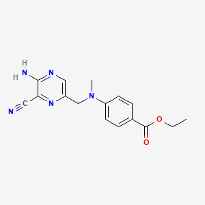 molecular formula C16H17N5O2 B14652461 Ethyl 4-(((5-amino-6-cyanopyrazin-2-yl)methyl)(methyl)amino)benzoate CAS No. 43111-45-1