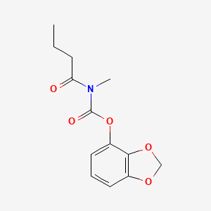 molecular formula C13H15NO5 B14653837 Carbamic acid, methyl(1-oxobutyl)-, 1,3-benzodioxol-4-YL ester CAS No. 40374-16-1