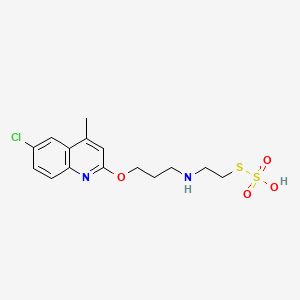 molecular formula C15H19ClN2O4S2 B14654368 Ethanethiol, 2-(3-(6-chloro-4-methyl-2-quinolyloxy)propyl)amino-, hydrogen sulfate (ester) CAS No. 41287-24-5
