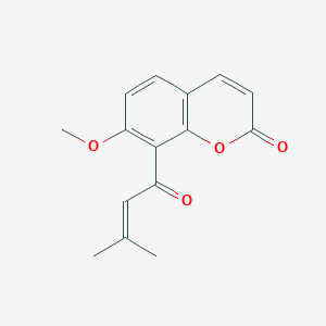 molecular formula C15H14O4 B14654603 7-Methoxy-8-(3-methylbut-2-enoyl)-2H-1-benzopyran-2-one CAS No. 41514-65-2