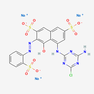 molecular formula C19H11ClN7Na3O10S3 B14654890 Trisodium 5-((4-amino-6-chloro-1,3,5-triazin-2-yl)amino)-4-hydroxy-3-((2-sulphonatophenyl)azo)naphthalene-2,7-disulphonate CAS No. 41423-92-1