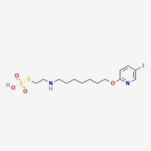 molecular formula C14H23IN2O4S2 B14657278 Ethanethiol, 2-(7-(5-iodo-2-pyridyloxy)heptyl)amino-, hydrogen sulfate (ester) CAS No. 41287-16-5