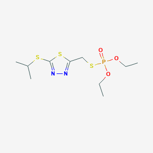 molecular formula C10H19N2O3PS3 B14658431 Phosphorothioic acid, O,O-diethyl S-((5-((1-methylethyl)thio)-1,3,4-thiadiazol-2-yl)methyl) ester CAS No. 38091-01-9