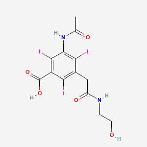 molecular formula C13H13I3N2O5 B14659641 Benzoic acid, 3-acetamido-5-(2-hydroxyethylcarbamoylmethyl)-2,4,6-triiodo- CAS No. 40590-66-7