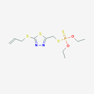molecular formula C10H17N2O2PS4 B14660107 Phosphorodithioic acid, O,O-diethyl S-((5-(2-propenylthio)-1,3,4-thiadiazol-2-yl)methyl) ester CAS No. 38091-03-1