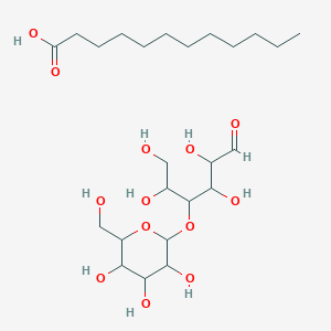 molecular formula C24H46O13 B14662150 Dodecanoic acid;2,3,5,6-tetrahydroxy-4-[3,4,5-trihydroxy-6-(hydroxymethyl)oxan-2-yl]oxyhexanal CAS No. 51801-26-4