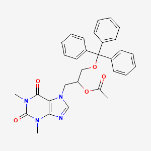 molecular formula C31H30N4O5 B14662610 1-(1,3-Dimethyl-2,6-dioxo-1,2,3,6-tetrahydro-7h-purin-7-yl)-3-(trityloxy)propan-2-yl acetate CAS No. 42891-30-5