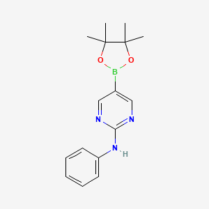 molecular formula C16H22BN3O3 B1466310 N-Phenyl-5-(4,4,5,5-tetramethyl-1,3,2-dioxaborolan-2-yl)pyrimidin-2-amine CAS No. 956128-05-5