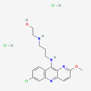 molecular formula C18H23Cl3N4O2 B14663489 Ethanol, 2-((3-((7-chloro-2-methoxybenzo(b)-1,5-naphthyridin-10-yl)amino)propyl)amino)-, dihydrochloride, hemihydrate CAS No. 38915-26-3