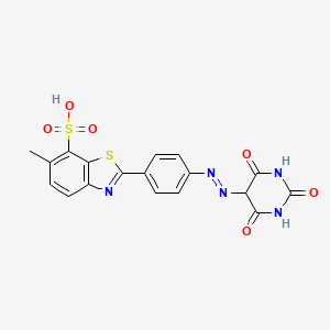 molecular formula C18H13N5O6S2 B14663566 2-(4-((Hexahydro-2,4,6-trioxopyrimidin-5-yl)azo)phenyl)-6-methylbenzothiazole-7-sulphonic acid CAS No. 37936-41-7
