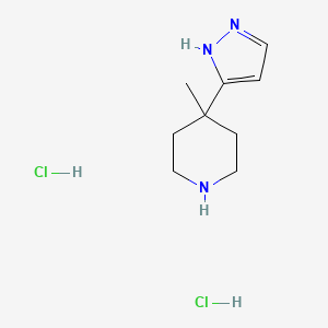 molecular formula C9H17Cl2N3 B1466404 4-methyl-4-(1H-pyrazol-5-yl)piperidine dihydrochloride CAS No. 1442106-92-4